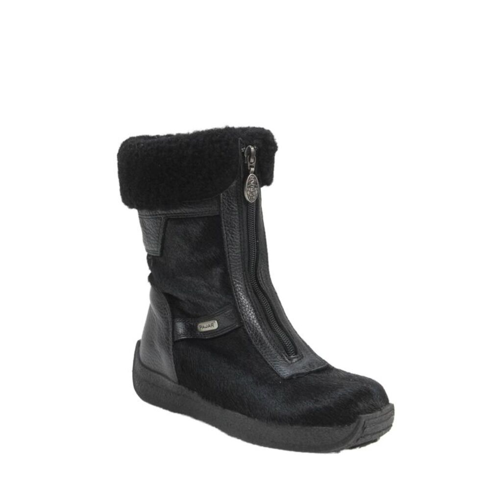Pajar Women's Round Toe Leather Rubber Sole Boots Black Size 7